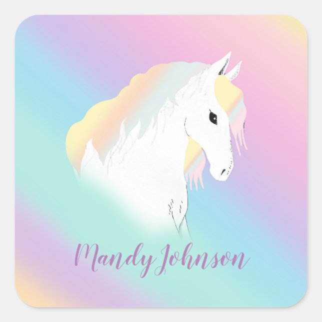 Pegatina Cuadrada Caballo arcoiris Unicornio (Anverso)