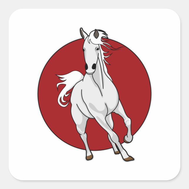Pegatina Cuadrada Caballo blanco (Anverso)