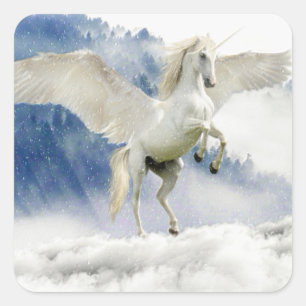 Pegatina Cuadrada Caballo blanco con alas