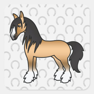Pegatina Cuadrada Caballo Cartoon Gypsy Vanner Shire