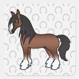 Pegatina Cuadrada Caballo Clydesdale Shire Vanner Gitano de Dibujos 