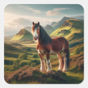 Pegatina Cuadrada caballo Clydesdale tierras altas de Escocia
