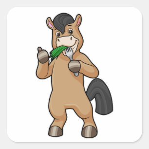 Pegatina Cuadrada Caballo comiendo vegan