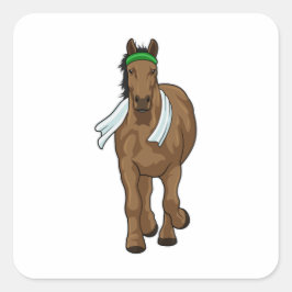 Pegatina Cuadrada Caballo como corredora con toalla