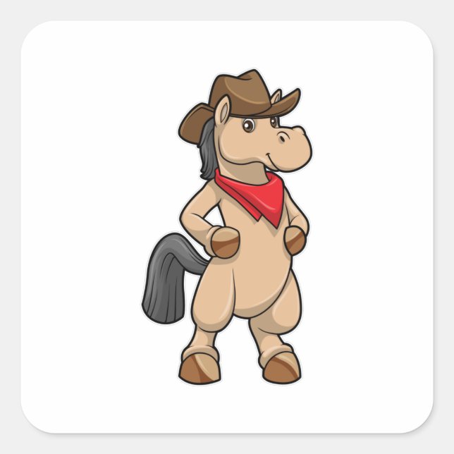 Pegatina Cuadrada Caballo como vaquero (Anverso)