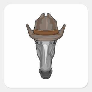 Pegatina Cuadrada Caballo como vaquero con Gorra