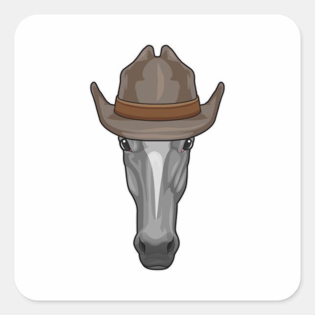 Pegatina Cuadrada Caballo como vaquero con Gorra (Anverso)