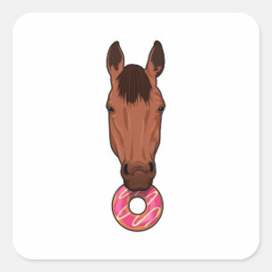 Pegatina Cuadrada Caballo con donut