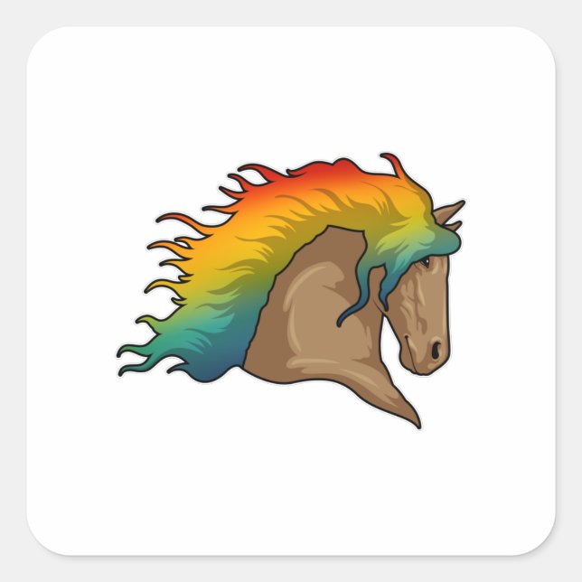 Pegatina Cuadrada Caballo con el pelo arcoiris (Anverso)