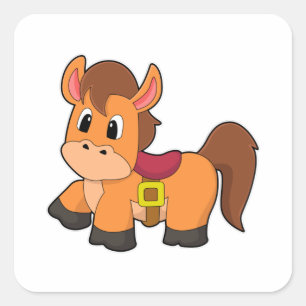 Pegatina Cuadrada Caballo con montura