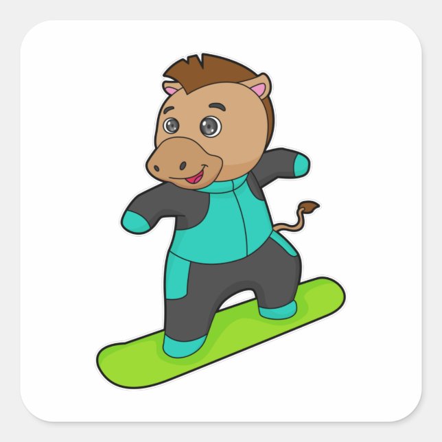 Pegatina Cuadrada Caballo con Snowboard (Anverso)