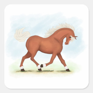 Pegatina Cuadrada Caballo de acedera con bribón y soca ecuestre