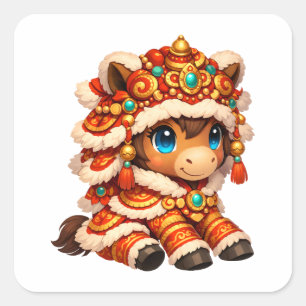 Pegatina Cuadrada Caballo de Año Nuevo Chino 2026 Zodiaco