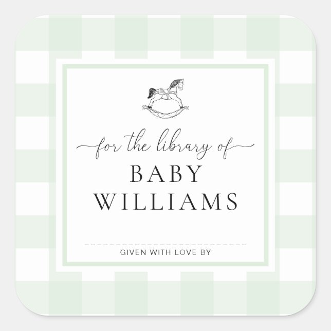 Pegatina Cuadrada Caballo De Balanza De Gingan Verde Biblioteca De E (Anverso)