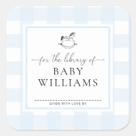 Pegatina Cuadrada Caballo De Balanza De Gingham Azul Biblioteca De E