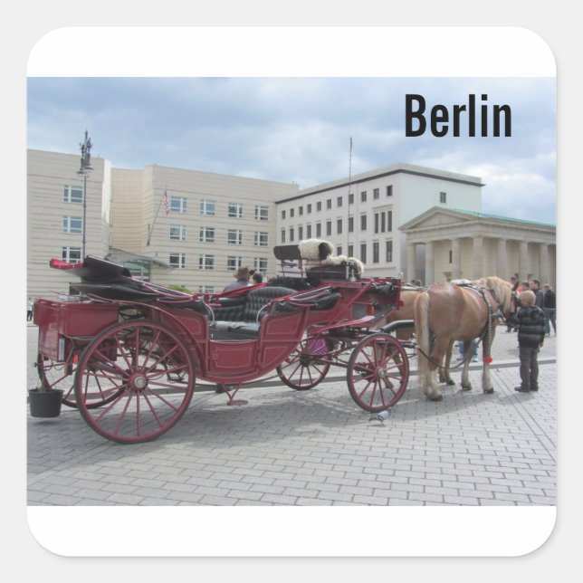 Pegatina Cuadrada Caballo de Berlín y buggy (Anverso)
