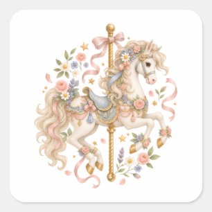 Pegatina Cuadrada Caballo de carrusel lindo arte vintage
