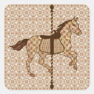 Pegatina Cuadrada Caballo de carrusel - Marrón chocolate y Tan