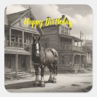 Caballo de Clydesdale en ciudad fantasma