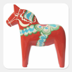 Pegatina Cuadrada Caballo de dala sueco rojo