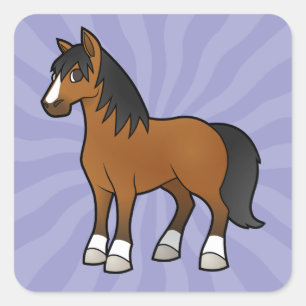 Pegatina Cuadrada Caballo de Dibujos Animados