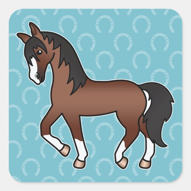 Pegatina Cuadrada Caballo De Dibujos Animados Trotones Marrón (Anverso)