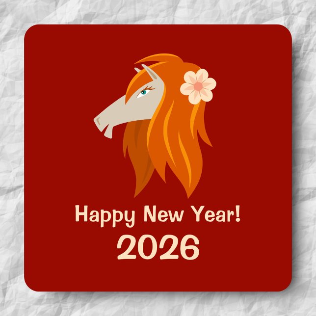 Pegatina Cuadrada Caballo de incendio de Año Nuevo chino 2026 Zodiac (Subido por el creador)