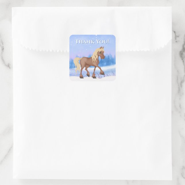 Pegatina Cuadrada Caballo de Invierno Maravilla, Cumpleaños de la Ni (Bolso)