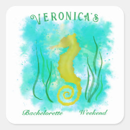 Pegatina Cuadrada Caballo de mar amarillo bajo el mar