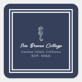 Pegatina Cuadrada Caballo de mar azul y blanco singulares