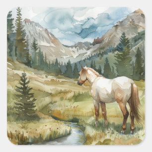 Pegatina Cuadrada Caballo de Montaña