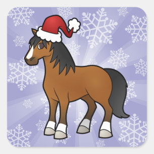 Pegatina Cuadrada Caballo de Navidad