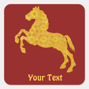 Pegatina Cuadrada Caballo de oro del modelo del pétalo de Lotus en