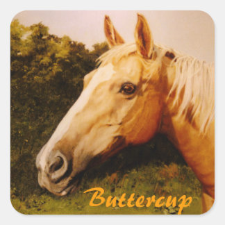 Pegatina Cuadrada Caballo de Palomino con blanco