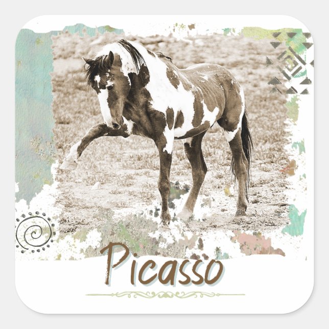 Pegatina Cuadrada Caballo de Pintura Salvaje Picasso Foto Grande Peg (Anverso)