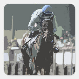 Pegatina Cuadrada Caballo De Raza Con Jockey En Pegatinas Azules