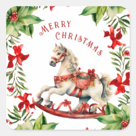 Pegatina Cuadrada Caballo de Rocas Vintage Blanco