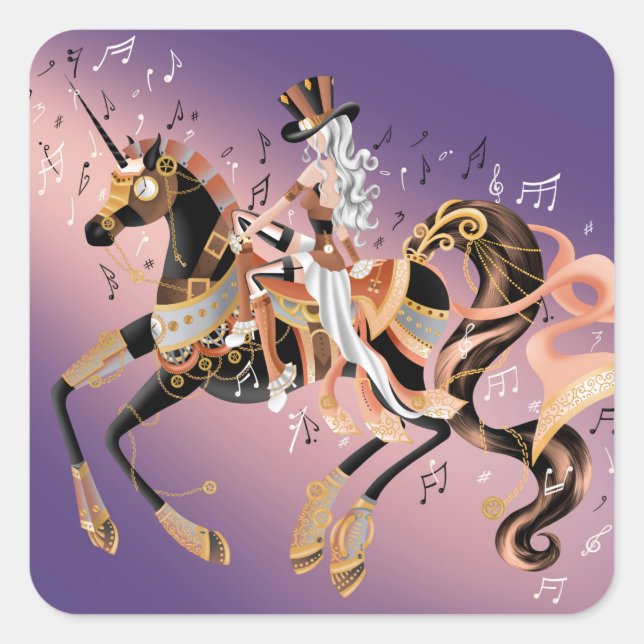 Pegatina Cuadrada Caballo de vapor y Lady (Anverso)