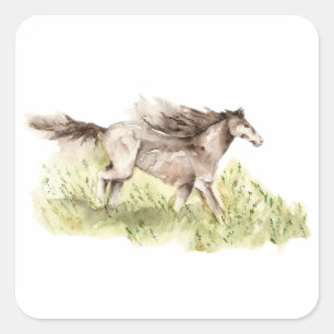 Pegatina Cuadrada Caballo en marcha