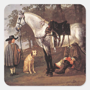 Pegatina Cuadrada Caballo en un paisaje Aelbert Cuyp