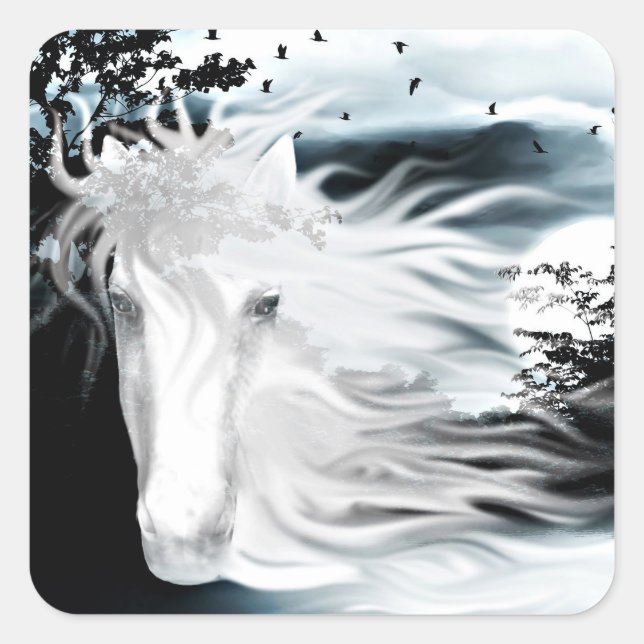 Pegatina Cuadrada Caballo fantasma (Anverso)