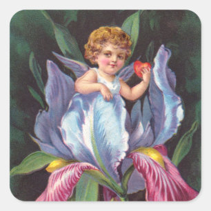 Pegatina Cuadrada Caballo: Flor Cherub Iris