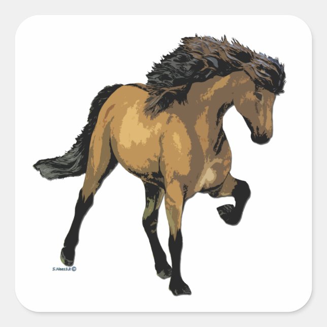 Pegatina Cuadrada Caballo Gaited Nouvelle Vogue Buckskin (Anverso)