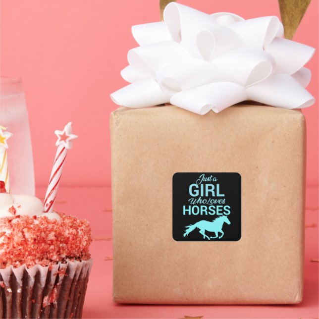 Pegatina Cuadrada Caballo Gallop, un Chica que ama a los caballos (Fiesta)