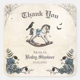 Pegatina Cuadrada Caballo gótico Baby Shower Rocking Gracias