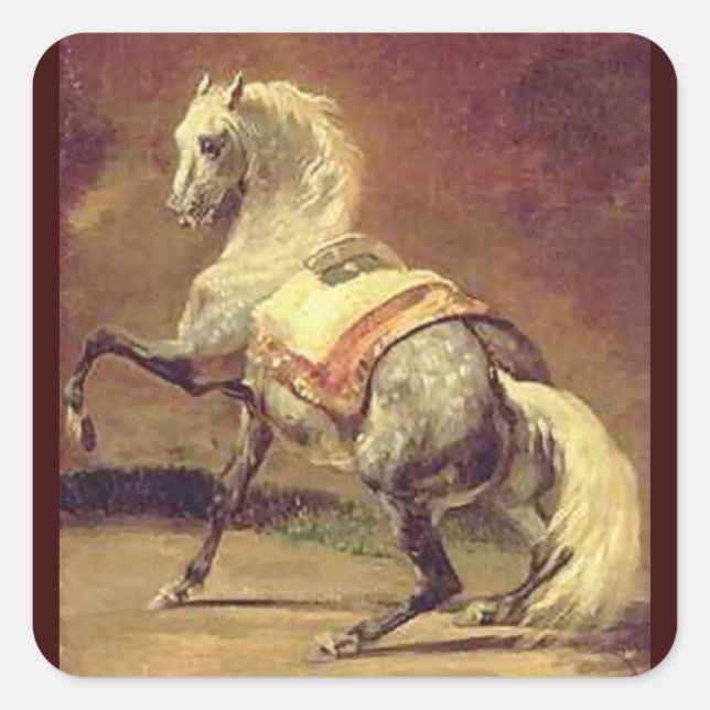 Pegatina Cuadrada CABALLO GRIS APLICADO, Marrón amarillo (Anverso)