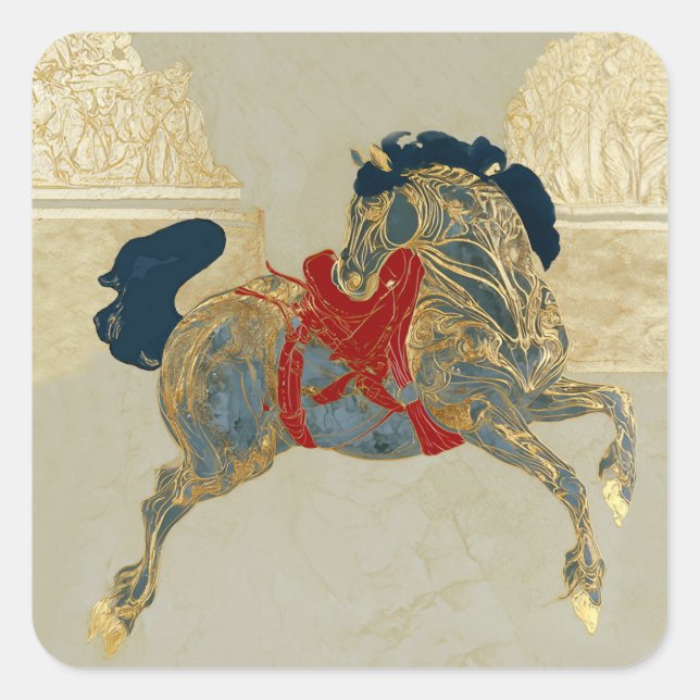 Pegatina Cuadrada Caballo Imperial Dorado (Anverso)