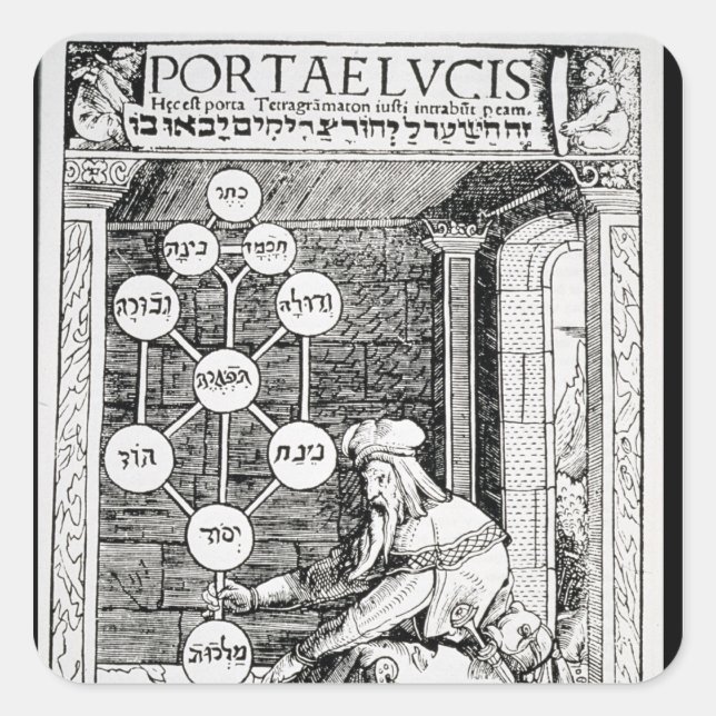 Pegatina Cuadrada Caballo judío con un sephiro (Anverso)