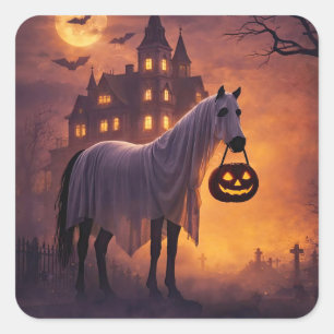 Pegatina Cuadrada Caballo lindo de Halloween fantasma divertido 