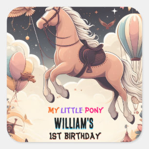Pegatina Cuadrada caballo lindo mi pequeño pony primer cumpleaños
